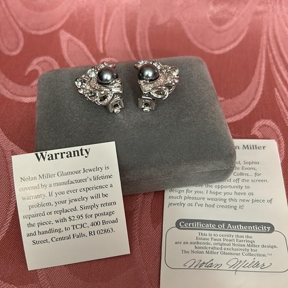 Nolan Miller Faux Gray Pearl Crystal Earrings - Picture 4 of 8